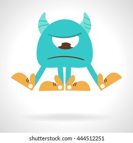 Cute monster. Cartoon illustration, flat style. Vector illustration on white background. Character sad