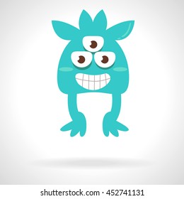 Cute monster. Cartoon illustration, flat style. Vector illustration on white background. Character grin, sneer, smile.