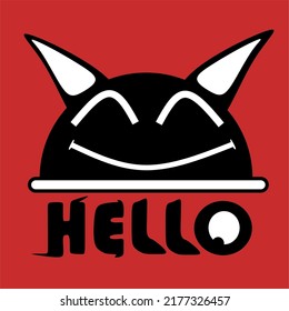 cute monster cat character that greets hello with a smile.  lucky cat.  for tee print