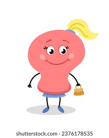 El concepto de personaje monstruo. Resumen visto demonio. Carácter ficticio adorable con bolsa. Pegatina para las redes sociales. Dibujo vectorial plano de dibujos animados aislado en fondo blanco