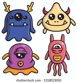 Cute Monster Character Design Cartoon Vector Set Template