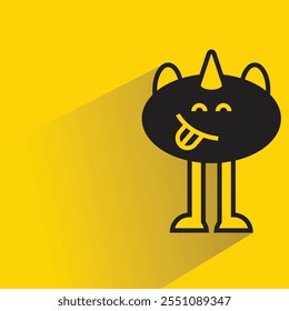 cute monster character with drop shadow on yellow background