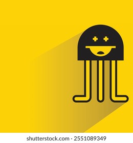 cute monster character with drop shadow on yellow background