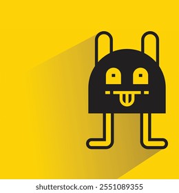 cute monster character with drop shadow on yellow background