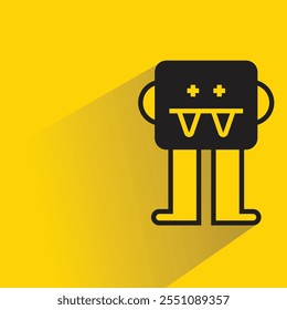 cute monster character with drop shadow on yellow background