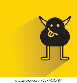 cute monster character with drop shadow on yellow background