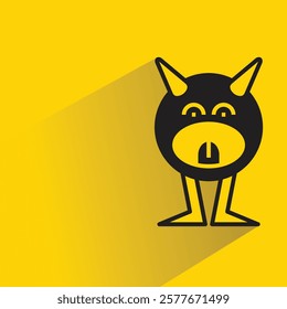 cute monster character with drop shadow on yellow background