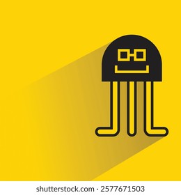 cute monster character with drop shadow on yellow background