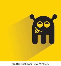 cute monster character with drop shadow on yellow background