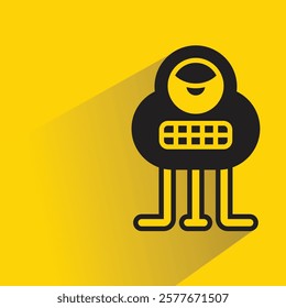 cute monster character with drop shadow on yellow background