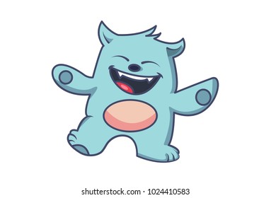 Cute Monster Character Happy. Vector illustration. Isolated on White background.
