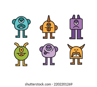 juego de iconos de personajes monstruosos adorables