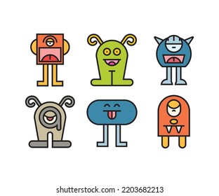 cute monster character icons set vector illustration