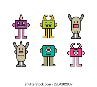 cute monster character icons set vector illustration