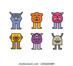 cute monster character icons set vector illustration