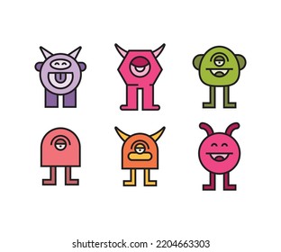 cute monster character icons set