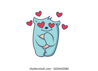 Cute Monster Character in Love. Vector illustration. Isolated on White background.