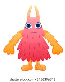 Cute monster character in pink color with horns 