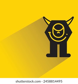 cute monster character with shadow on yellow background