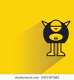 cute monster character with shadow on yellow background