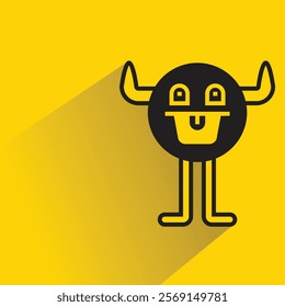 cute monster character with shadow on yellow background