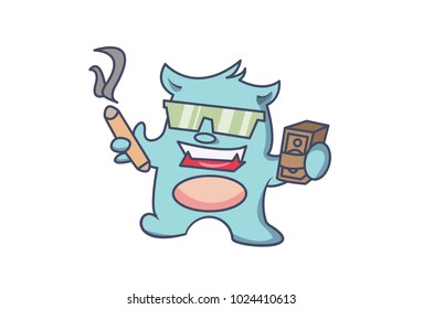 Cute Monster Character Smoking. Vector illustration. Isolated on White background.