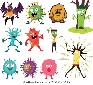 cute monster character. vector illustration set.