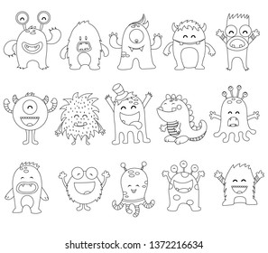 Cute Monster Characters Black And White Version