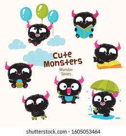 cute monster characters collection with funny expression for kids