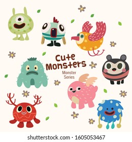 cute monster characters collection with funny expression for kids