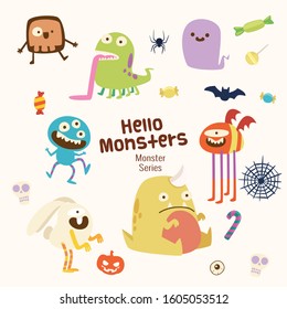 cute monster characters collection with funny expression for kids