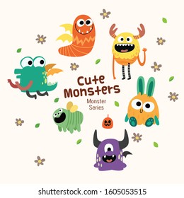 cute monster characters collection with funny expression for kids