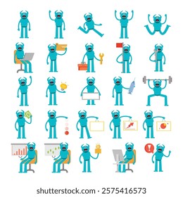 cute monster characters indifferent poses set illustration
