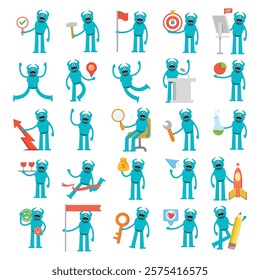cute monster characters indifferent poses set illustration