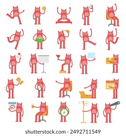 cute monster characters set in various poses vector illustration