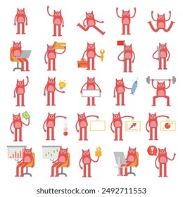 cute monster characters set in various poses vector illustration