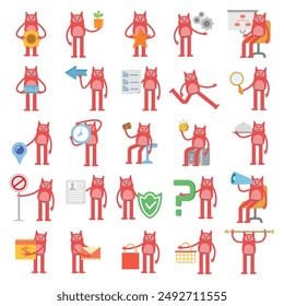 cute monster characters set in various poses vector illustration