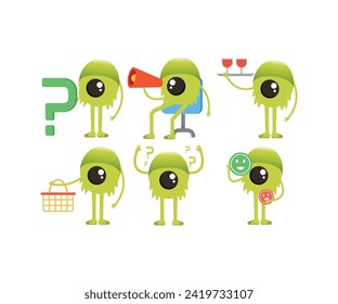 personajes monstruosos lindos en varias poses ilustración de vector set
