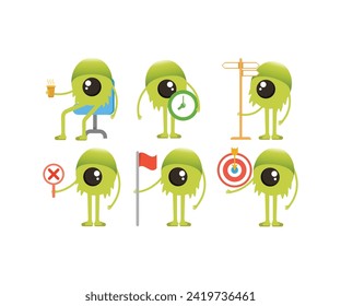 cute monster characters in various poses poses set vector illustration