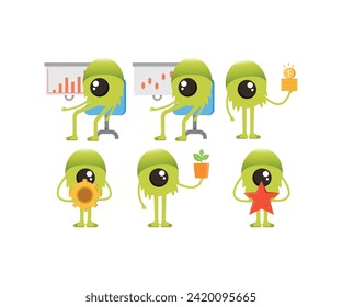 cute monster characters in various poses poses set vector illustration