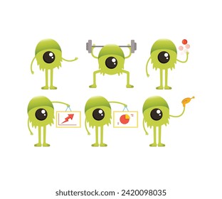 cute monster characters in various poses poses set vector illustration