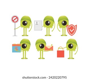 cute monster characters in various poses poses set vector illustration