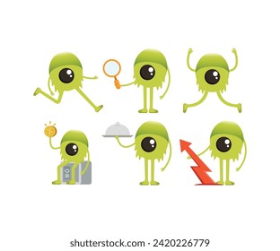 cute monster characters in various poses poses set vector illustration