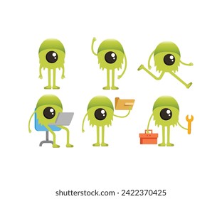 cute monster characters in various poses poses set vector illustration