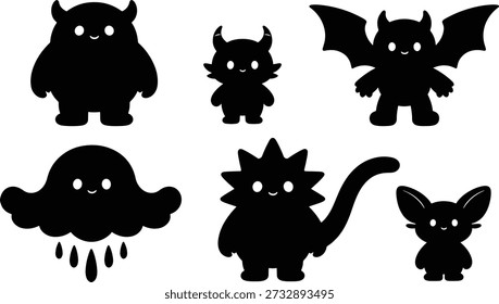 Cute monster characters in various poses and shapes