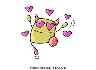 Cute Monster cheering in love. Vector Illustration. Isolated on white background.