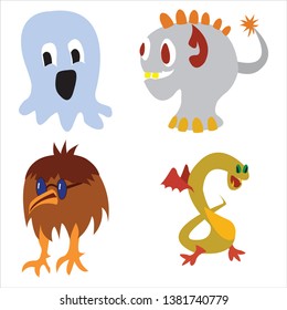Cute monster color character funny design elements. Vector illustration