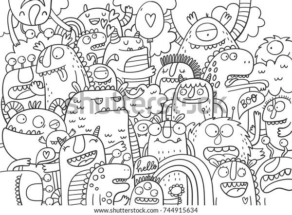 Cute Monster Coloring Page Stock Vector (Royalty Free) 744915634