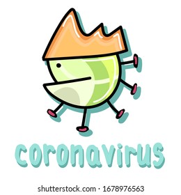 Cute monster coronovirus with eyes and fangs. simple vector illustration. Coronovirus Prevention 2019-ncov covid-19