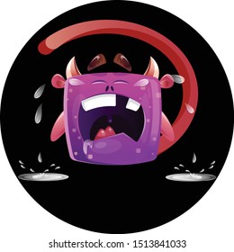 Cute Monster Crying Loudly.Vector Illustration Isolated On White Background